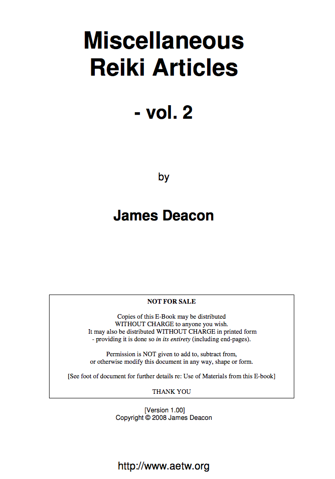 Miscellaneous Reiki Articles - Vol. 2-James Deacon