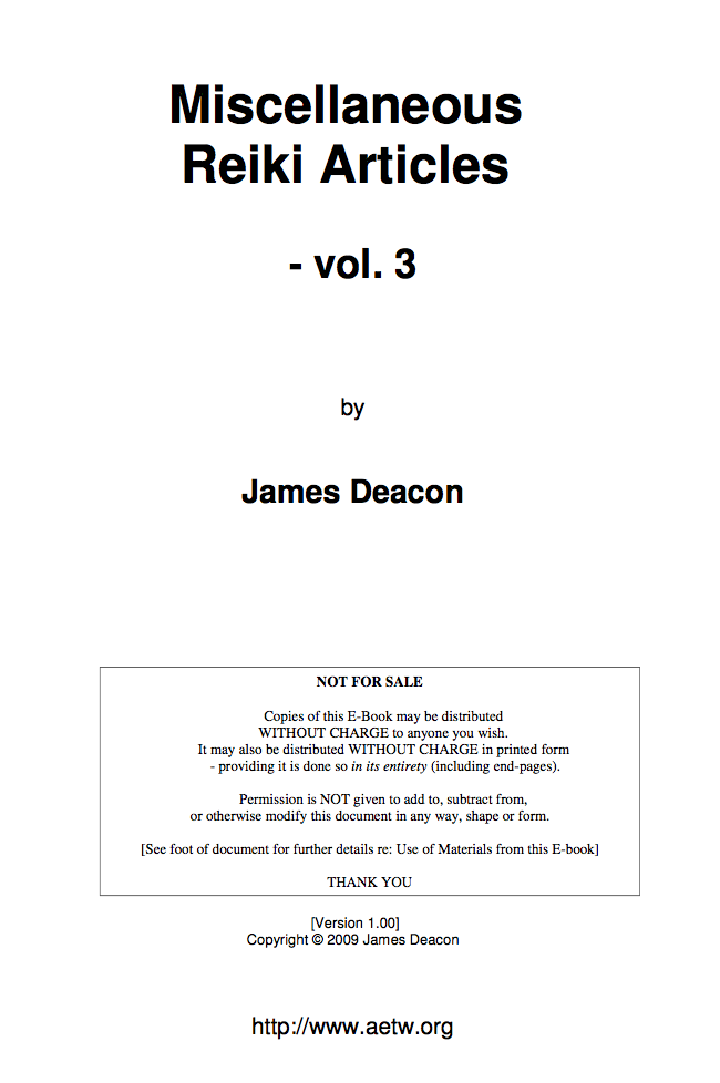 Miscellaneous Reiki Articles - Vol. 3-James Deacon