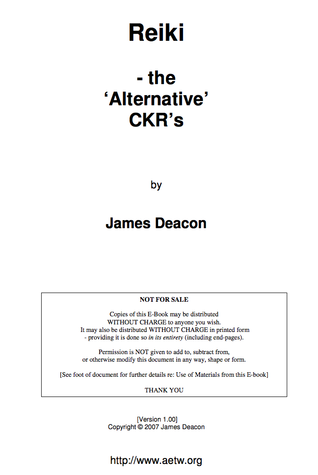 Reiki - the Alternative CKR’s-James Deacon